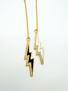  Black and White Enamel Lightning Bolt Lariat Necklace