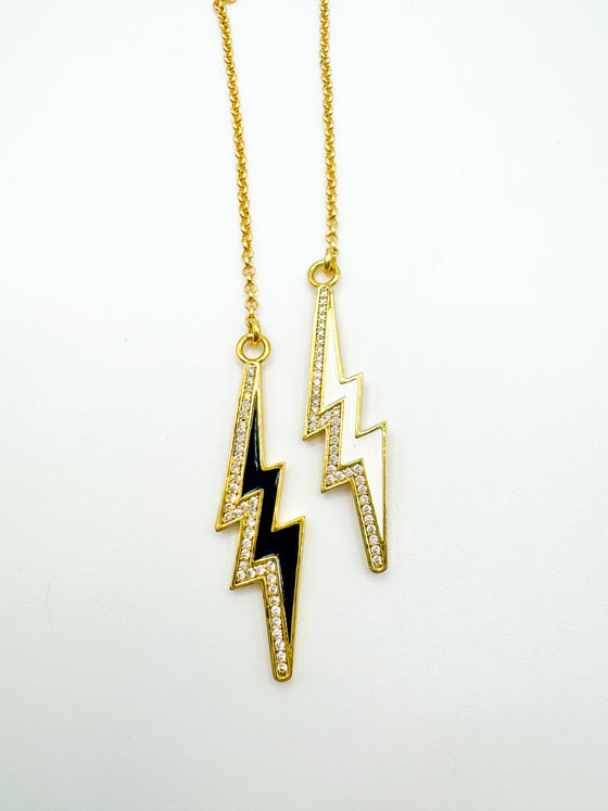 Black and White Enamel Lightning Bolt Lariat Necklace