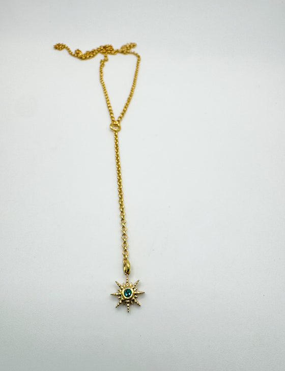 Dainty Celestial Blue Topaz North Star Lariat Necklace
