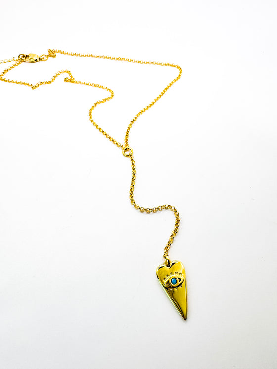 Gold Heart and Evil Eye Lariat Necklace