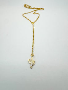  Dainty Pave Crystal Cactus Lariat Necklace