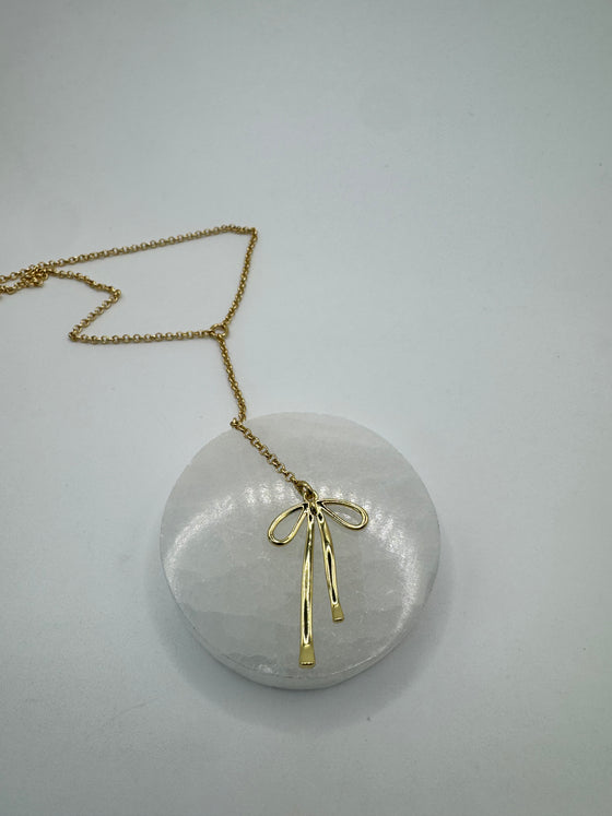 Gold Bow Lariat Necklace