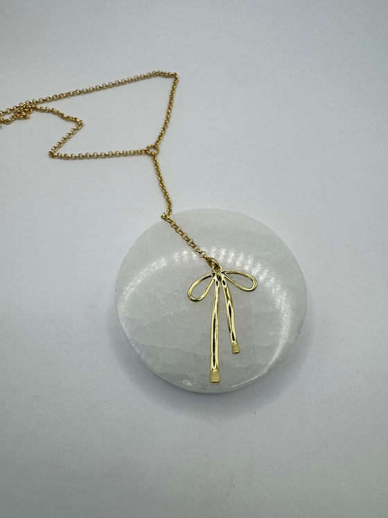 Gold Bow Lariat Necklace