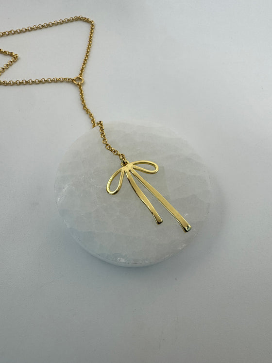 Gold Bow Lariat Necklace