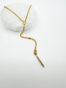  Dainty Gold Spike Lariat Necklace with Pave Crystals