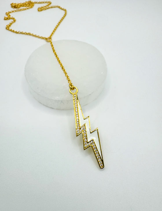 Black and White Enamel Lightning Bolt Lariat Necklace