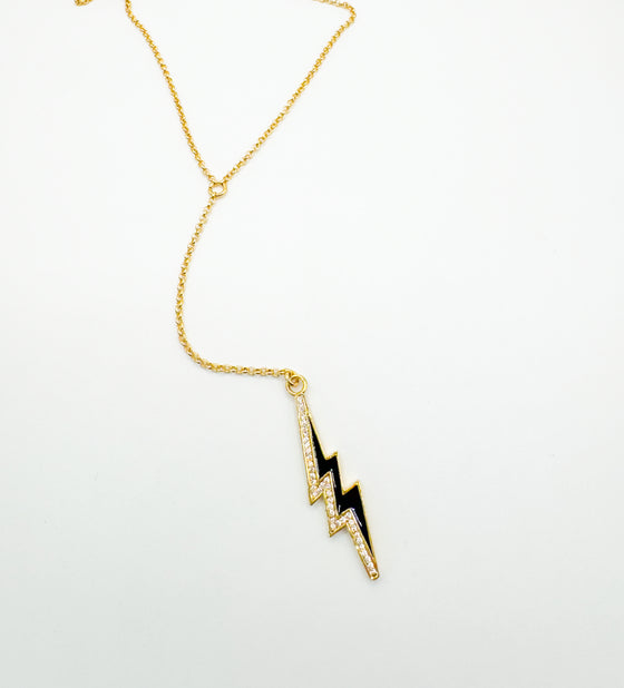 Black and White Enamel Lightning Bolt Lariat Necklace