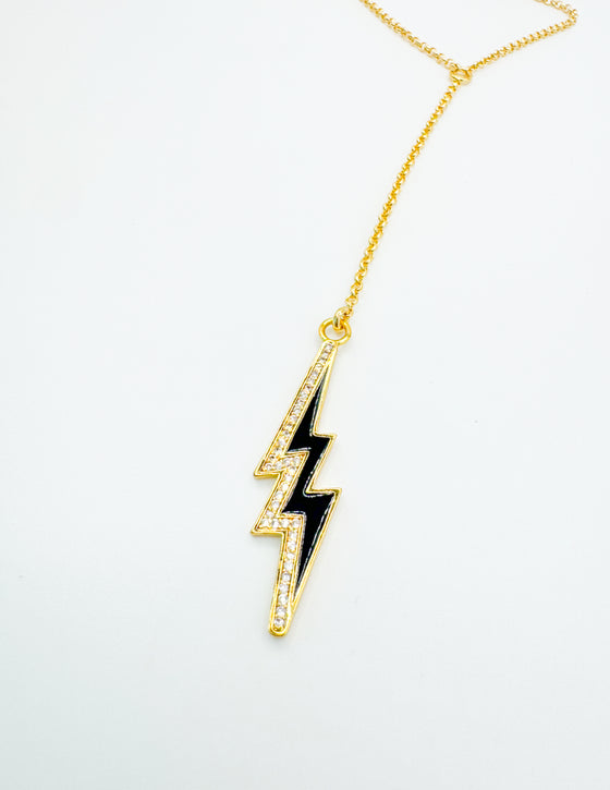 Black and White Enamel Lightning Bolt Lariat Necklace