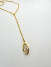 Gold Bezel Set Marquise Shaped Clear Crystal Lariat Necklace
