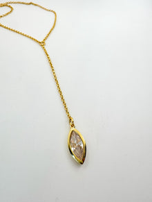  Gold Bezel Set Marquise Shaped Clear Crystal Lariat Necklace
