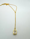 Gold Bezel Set Rectangle Clear Crystal Lariat Necklace