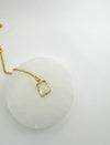 Gold Bezel Set Rectangle Clear Crystal Lariat Necklace