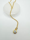 Gold Bezel Set Round Clear Crystal Lariat Necklace