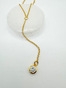  Gold Bezel Set Round Clear Crystal Lariat Necklace