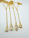 Gold Bezel Set Marquise Shaped Clear Crystal Lariat Necklace