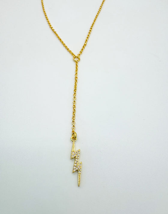 Mini Micro Pave Lightning Bolt Lariat Necklace