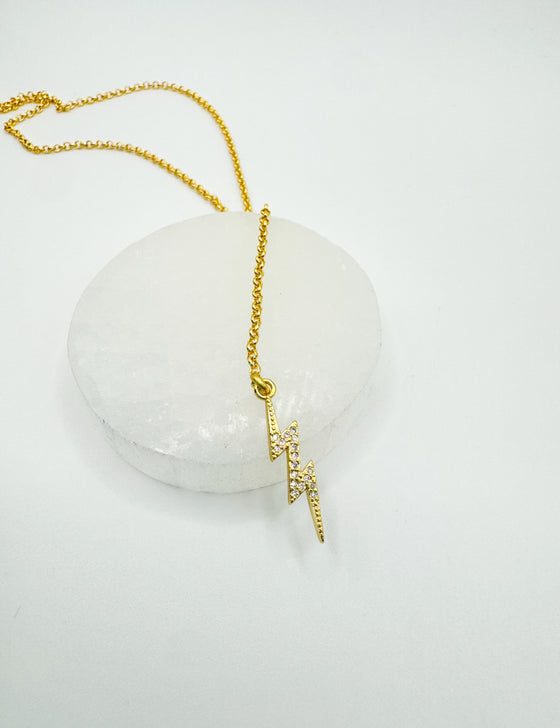Mini Micro Pave Lightning Bolt Lariat Necklace