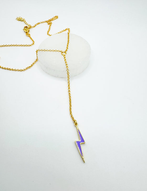 Enamel Lightning Bolt Lariat Necklace