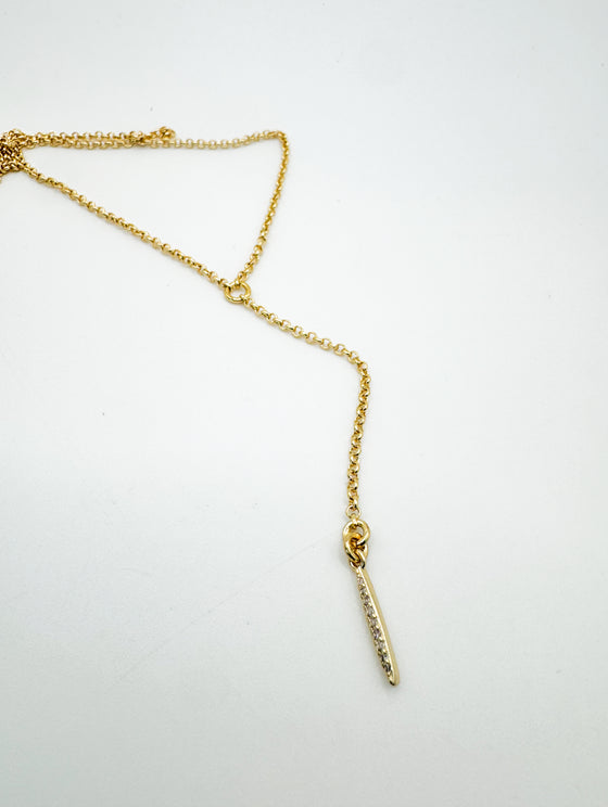 Dainty Gold Spike Lariat Necklace with Pave Crystals