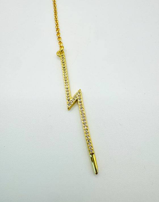 Ultra Long Micro Pave Lightning Bolt Lariat Necklace