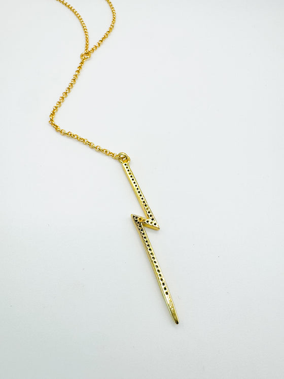 Ultra Long Micro Pave Lightning Bolt Lariat Necklace