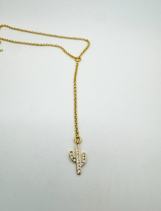 Dainty Pave Crystal Cactus Lariat Necklace