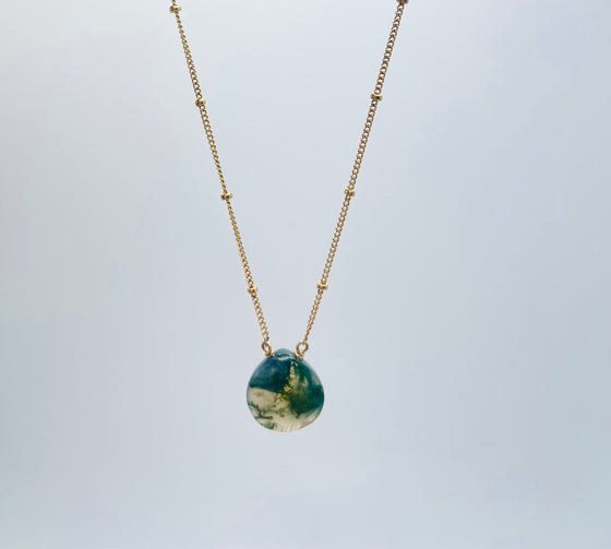 Green Moss Agate Teardrop Necklace