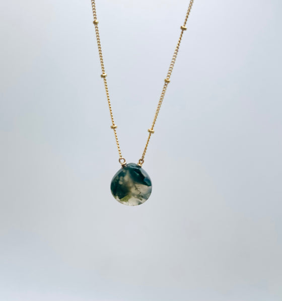 Green Moss Agate Teardrop Necklace