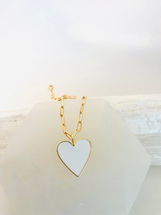 Enamel Heart Paperclip Necklace