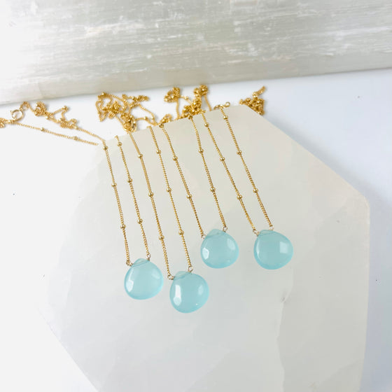 Aqua Chalcedony Teardrop Necklace