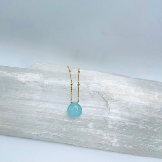 Aqua Chalcedony Teardrop Necklace