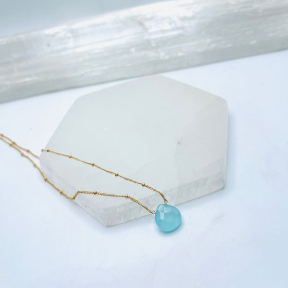 Aqua Chalcedony Teardrop Necklace