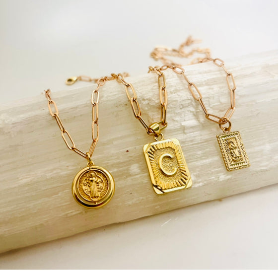 Vintage Style Initial Necklace on adjustable medium paperclip chain