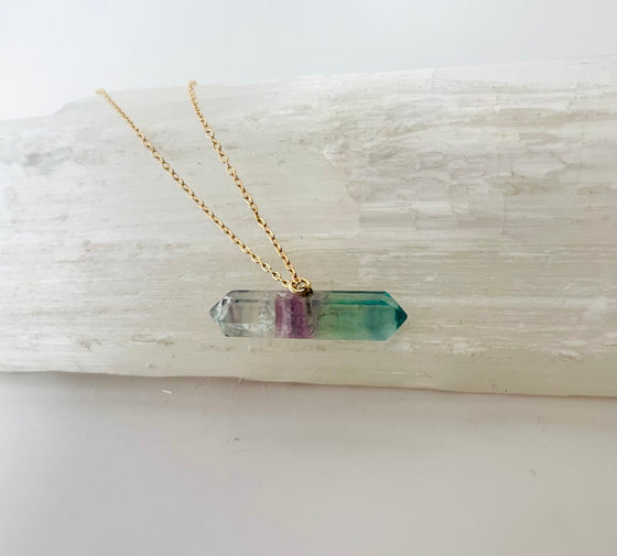 Top Drilled Double Terminated Rainbow Fluorite Necklace