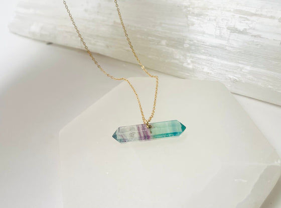 Top Drilled Double Terminated Rainbow Fluorite Necklace