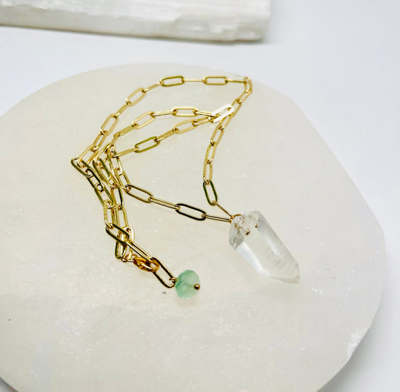 Top Drilled Clear Quartz Paperclip Necklace